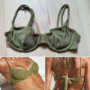 NWOT Somerfield Swim Large Olive Green Nori Underwire Bikini Top Tie Back